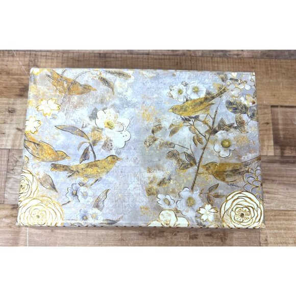 Decorative Floral Bird Storage Box With Geometric Gold Trim - Picture 2 of 8